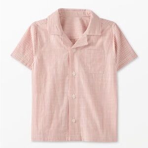 Hanna Andersson Boys Poplin Striped Button Up Shirt Rose Dawn/Ecru Size 10 NWT